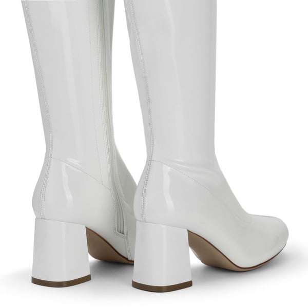 Desire Square Toe Chunky Knee High Gogo Boots - WHITE PATENT PU - 4